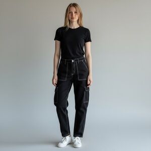 Pink Ivy Skinny Cargo Pant with White‎ Stitching